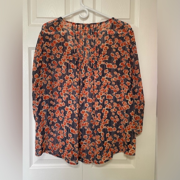 Torrid Women’s Size 1X orange blue white 3/4 sleeves sheer blouse polyester - Picture 2 of 9